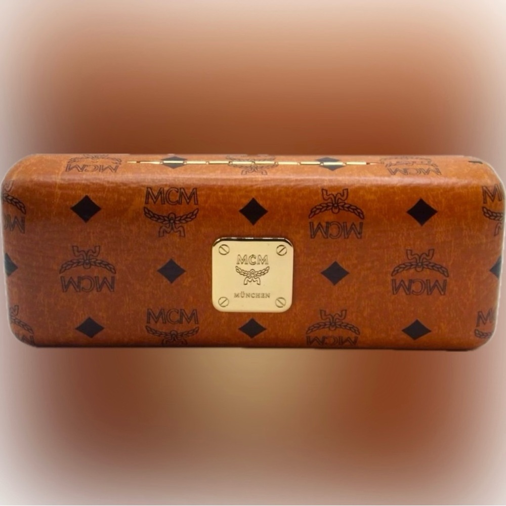 Authentic MCM Name Brand Logo Monogram Clam Cognac Glasses Eyeglasses Hard Case